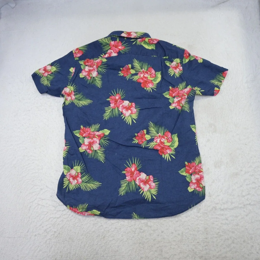 J.Crew Button Up Short Sleeve Shirt Mens M Slim Blue Floral Cotton Linen E8666
